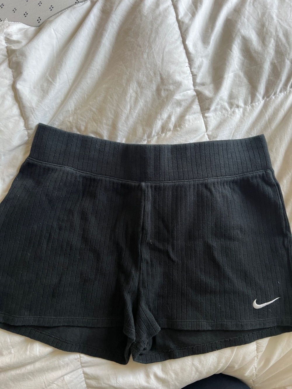 Nike Black Rib-Knit Women’s Athletic Shorts with Swoosh
